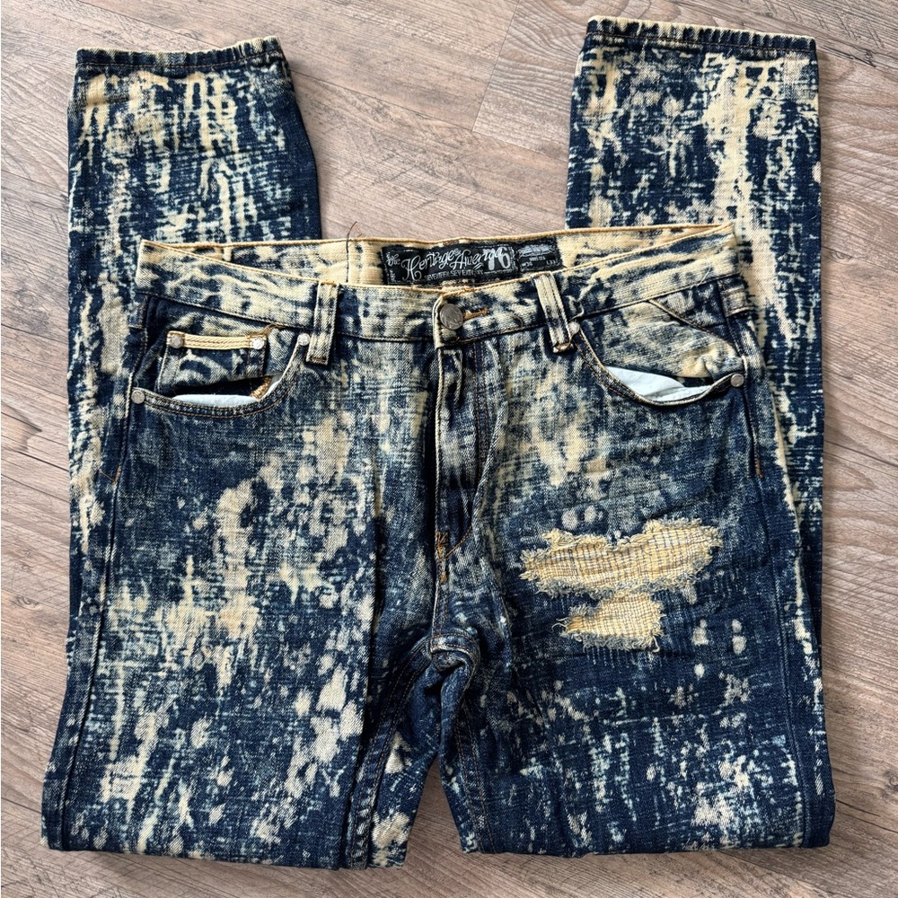 Acid Wash Straight-Leg Distressed Jeans